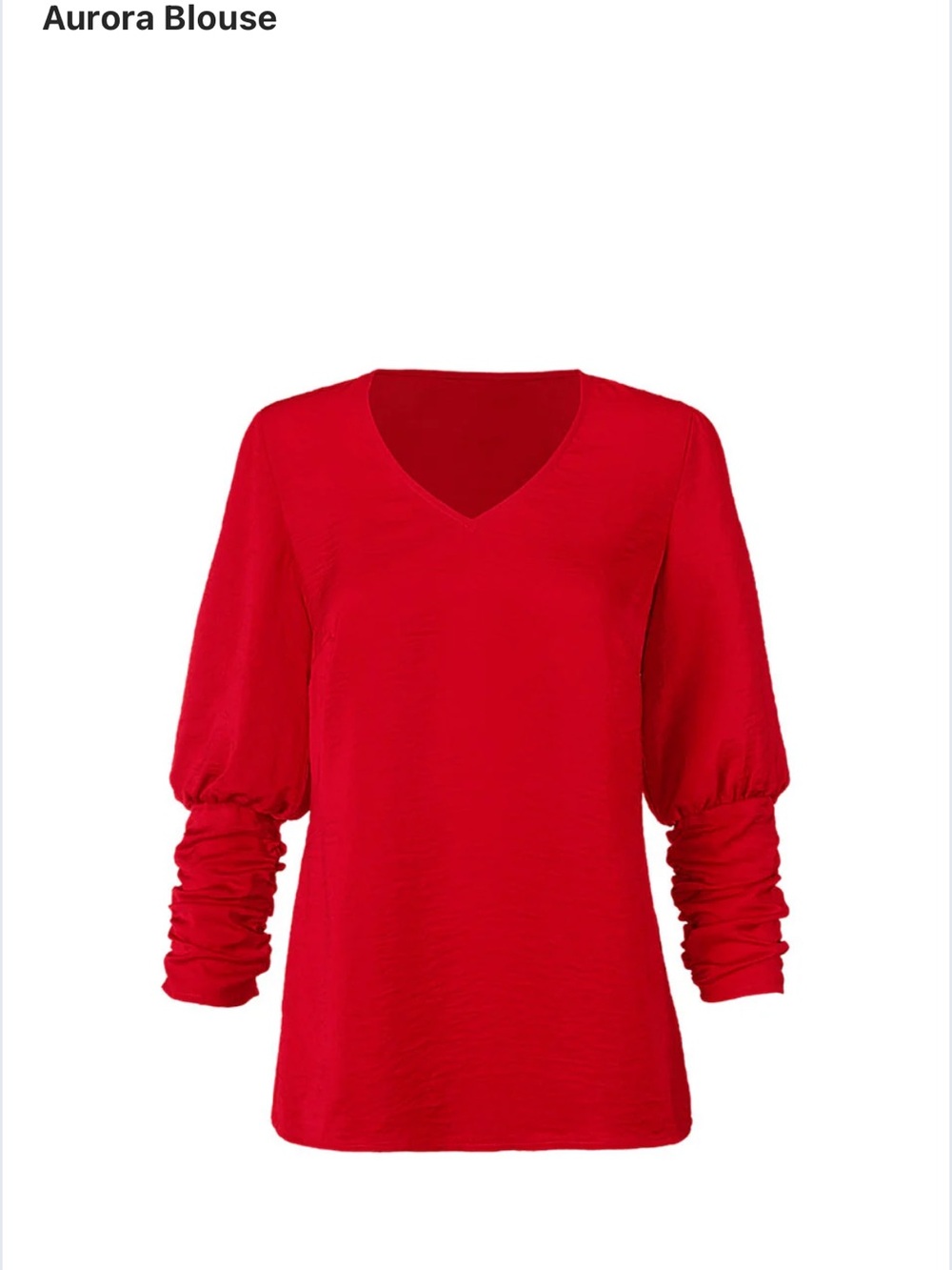 CAbi Aurora V-Neck Ruched Sleeve Blouse in Red
